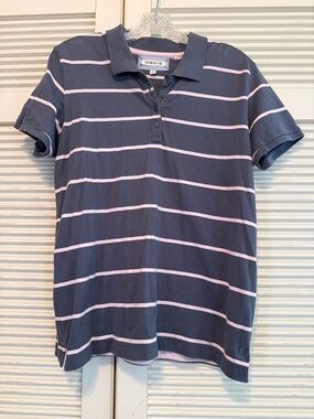 ORVIS Navy Polo with Light Pink Stripes - Short Sleeve